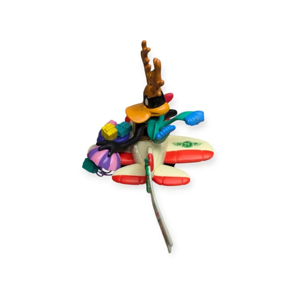 Vintage 1997 Warner Brothers Looney Tunes Daffy Duck Flying Airplane Ornament